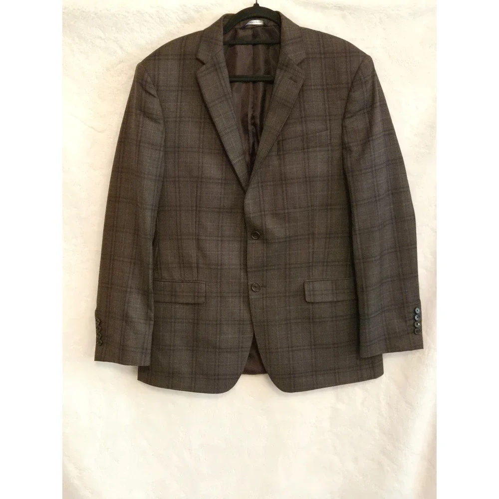 Ralph Lauren Mens 42R Brown Plaid 100% Wool Blazer Sport Coat Made in Canada‎
